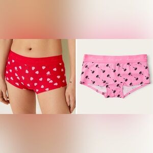 2 Victoria’s Secret PINK Boyshort bundle cotton Pink panties palm heart graphic